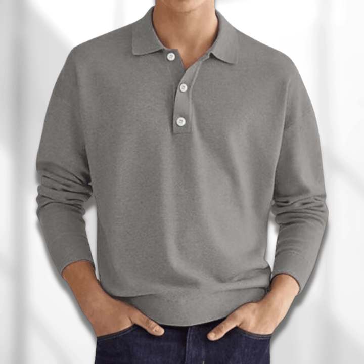 Men's Smart Casual Long Sleeve Knit Polo Shirt, view 5 - Elena Harper