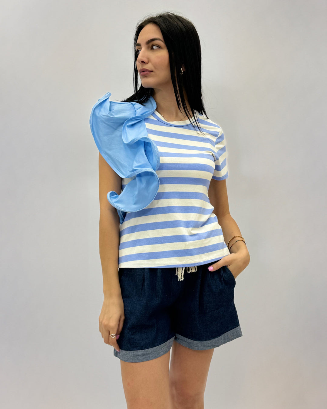 Lize™  |  Striped T-shirt Ruffle Detail