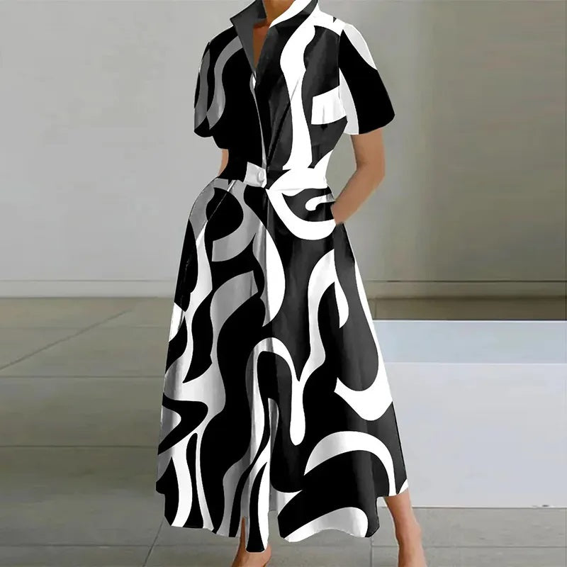 Dinora - Black and White Printed Dress