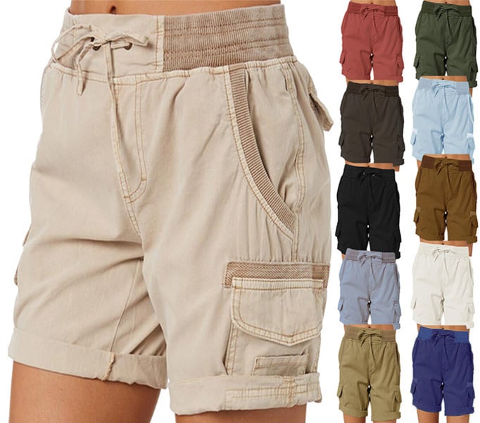 Audria High-Waisted Cargo Shorts with Drawstring, view 8 - Elena Harper