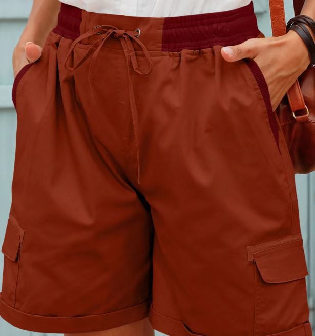 Audria High-Waisted Cargo Shorts with Drawstring, view 6 - Elena Harper