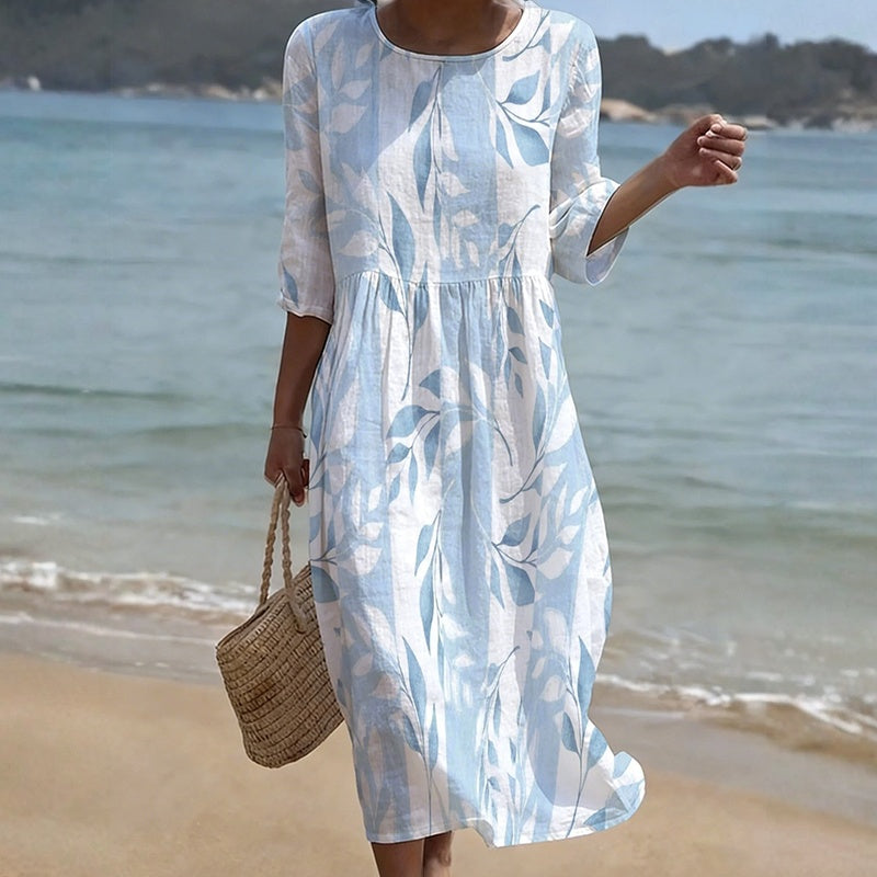 Casual Dress with Leaf Print