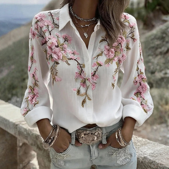 Vintage Floral Print Blouse - Elena Harper