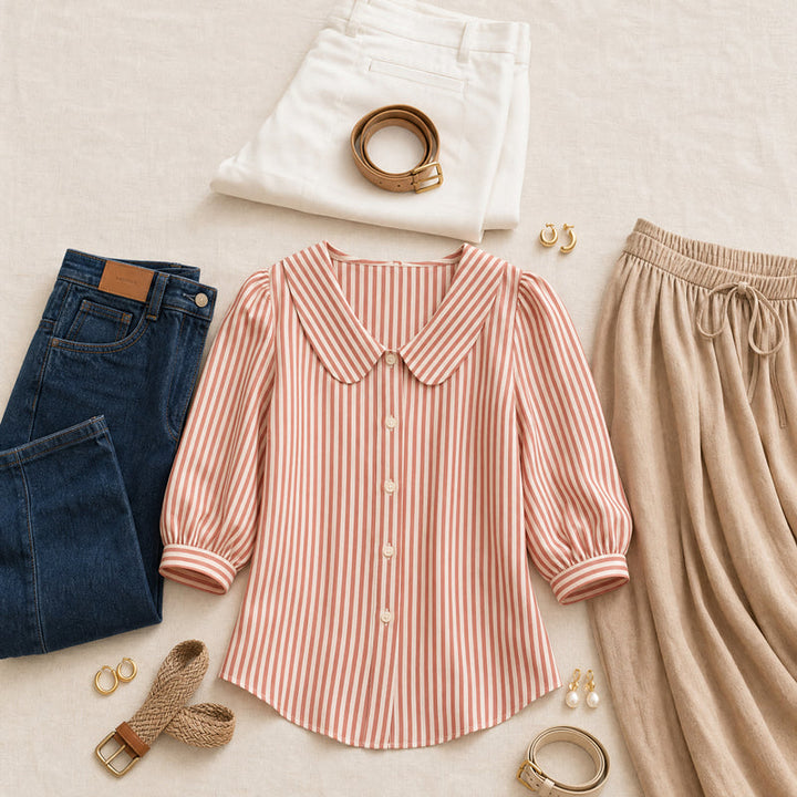Casual Striped Shirt, view 6 - Elena Harper