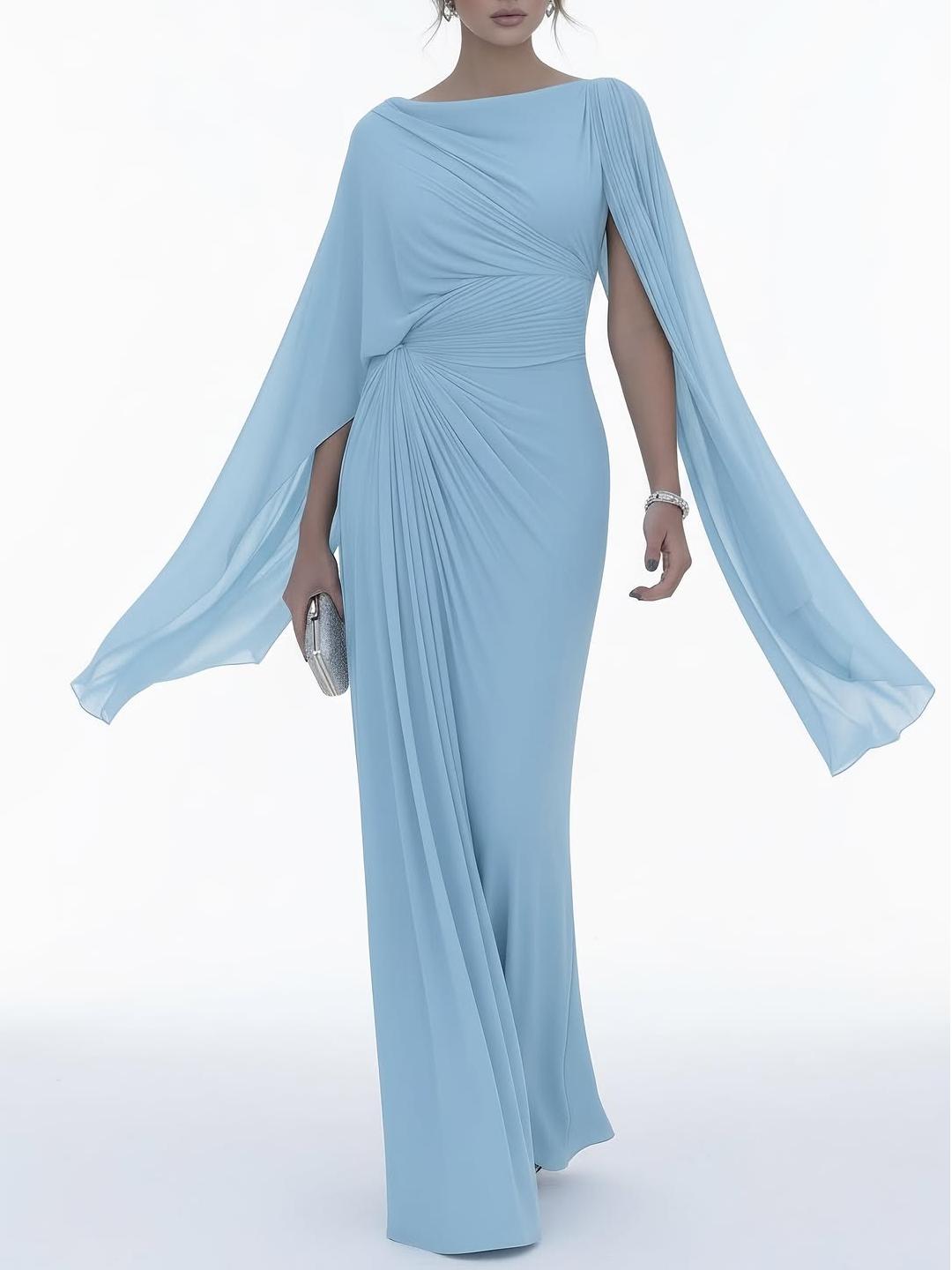 Elegant Draped Cape Sleeves Maxi Dress