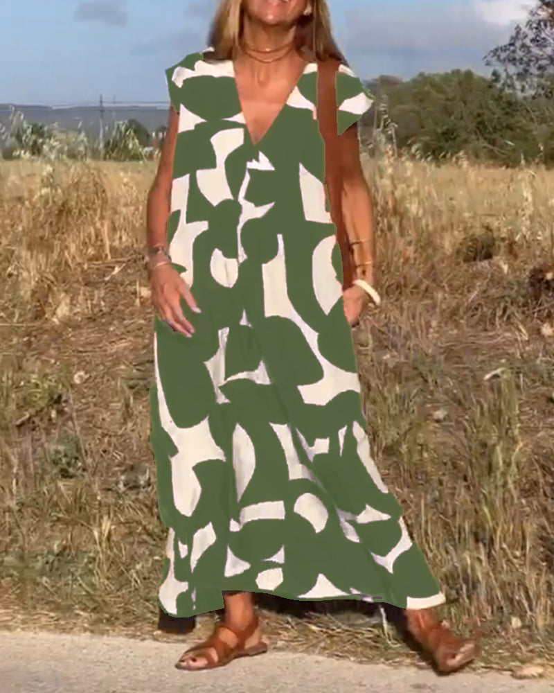 Sophie - V-neck Printed Maxi Dress