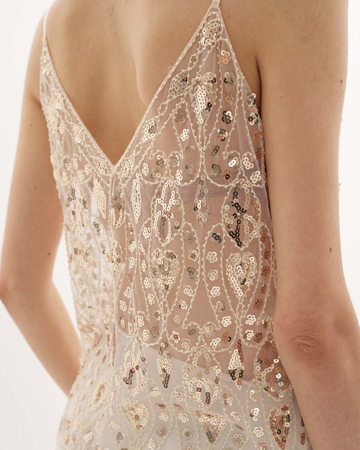 Cream and Gold Beaded Sequin Top