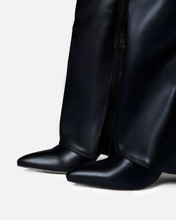Black Fold Over Knee High Boots Hidden Heel Statement