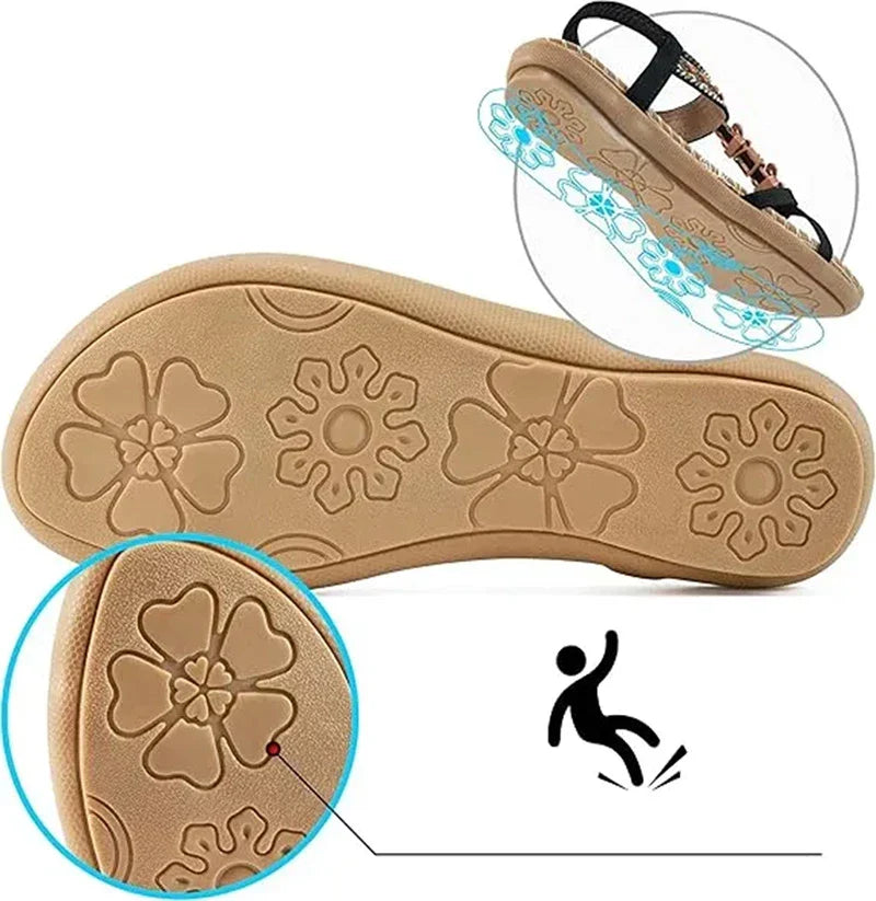 Elegant Women's Rhinestone Sandals – Beaded and Embroidered Bohemian Style
