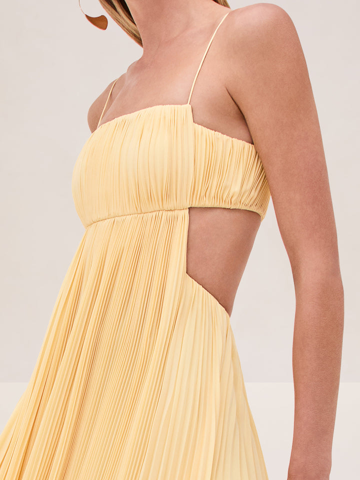 Varranza - Pleated Cutout Waist A-line Slip Maxi Dress