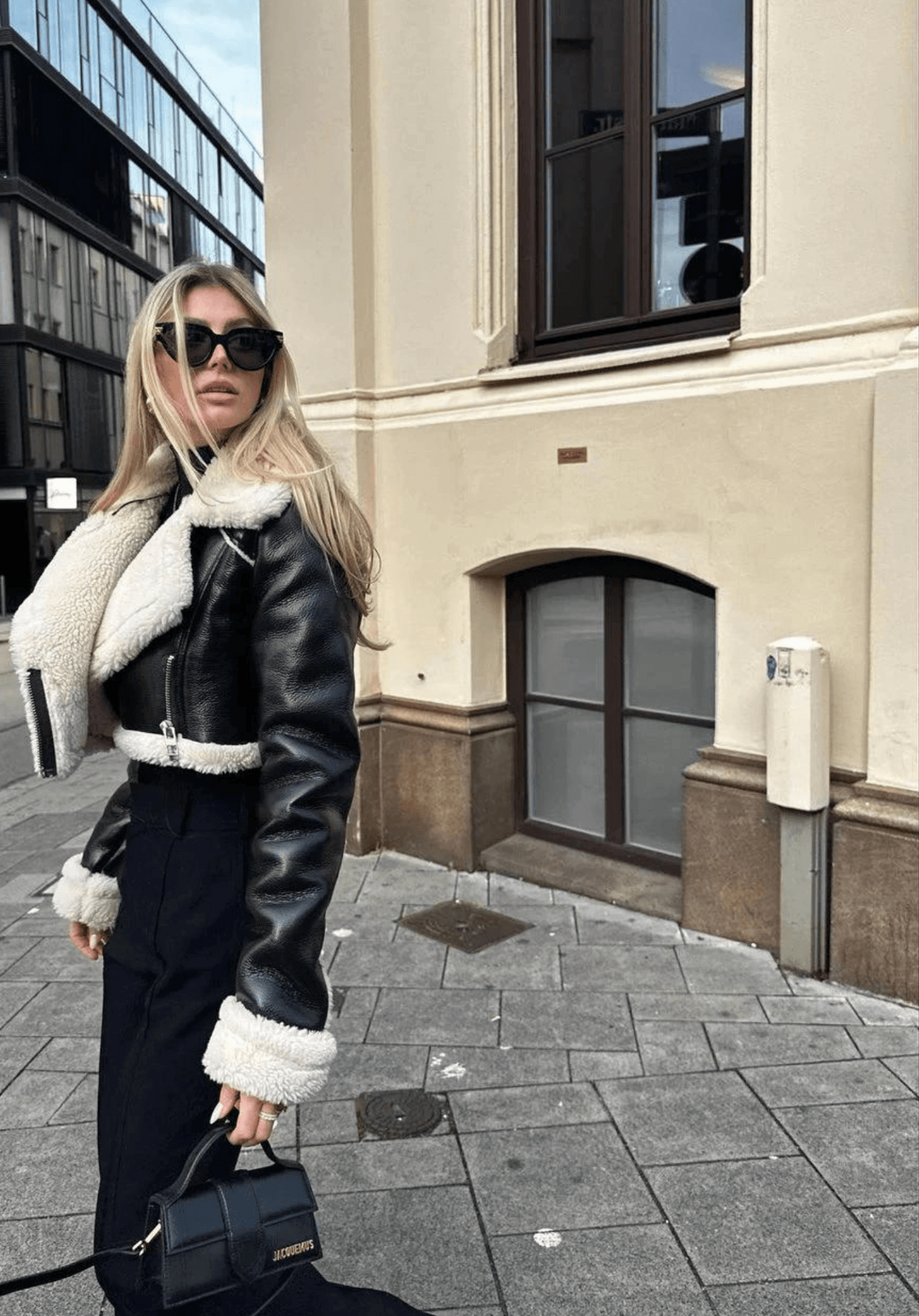 Dahlia - Casual Teddy Leather Crop Jacket