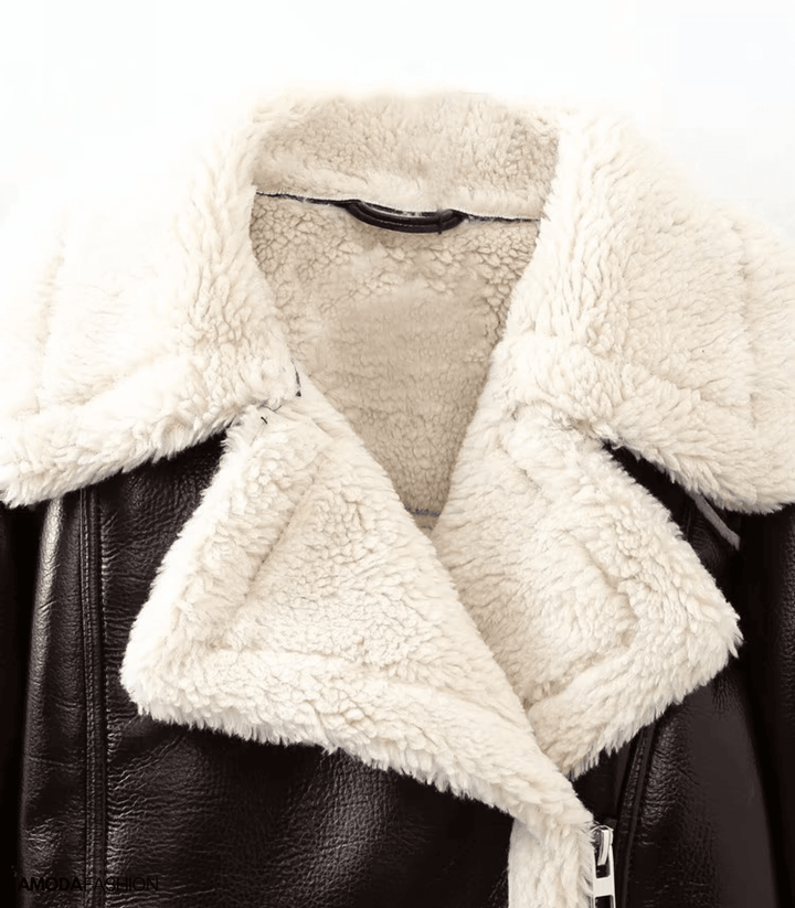Dahlia - Casual Teddy Leather Crop Jacket