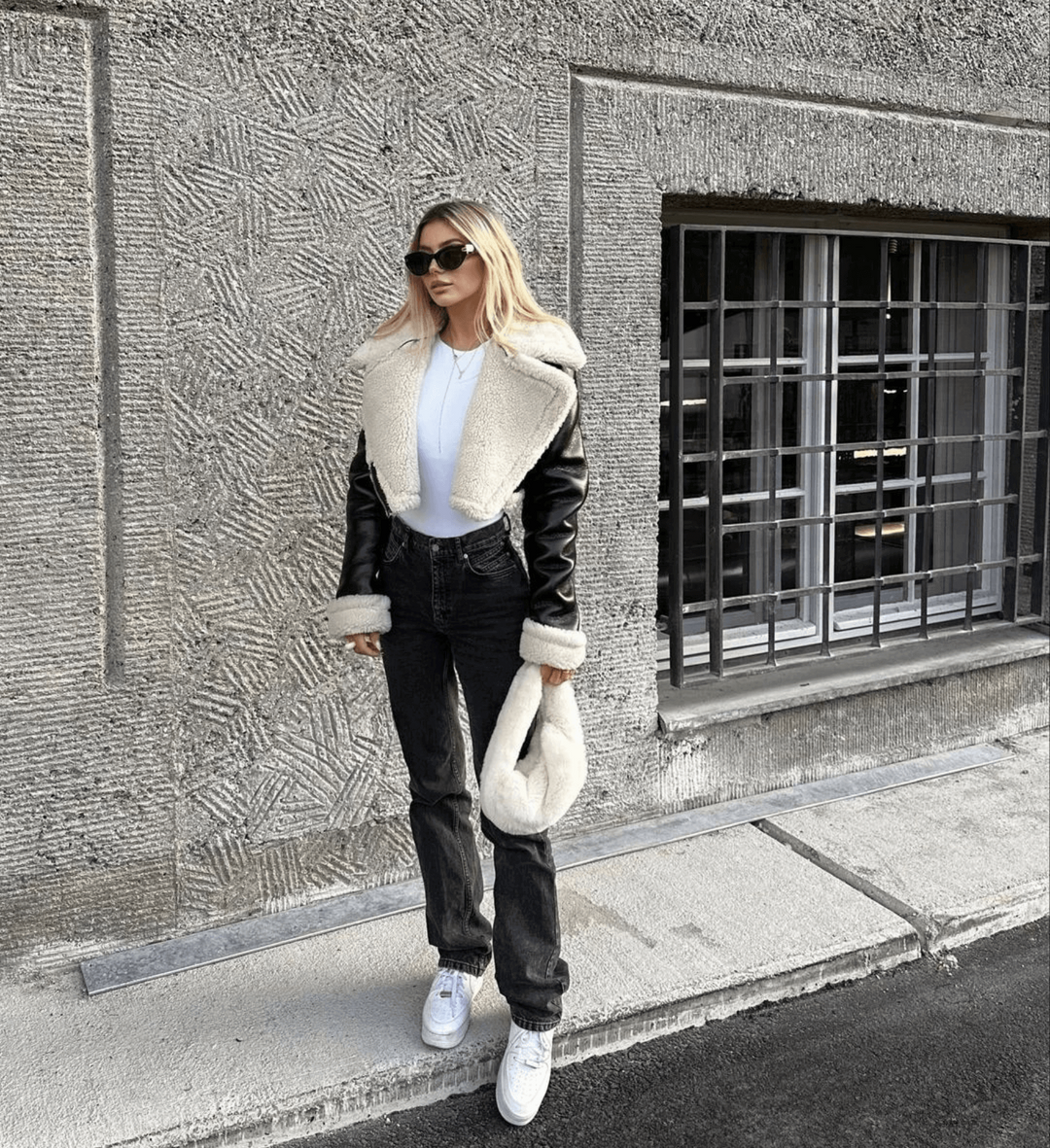 Dahlia - Casual Teddy Leather Crop Jacket