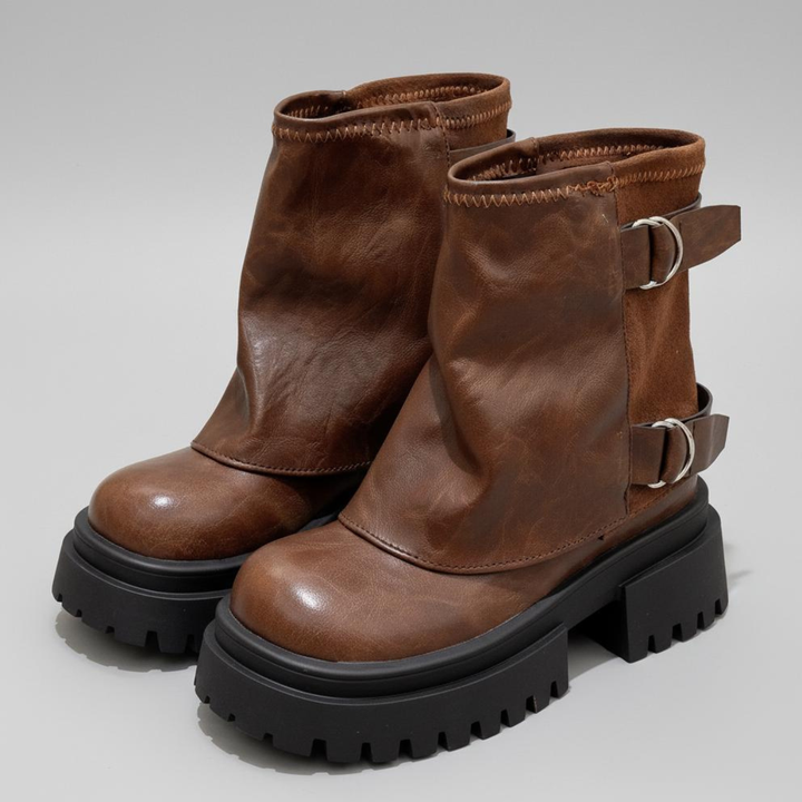 Women's Boots Double Buckle Adjustable Block Heel with Profile Sole
