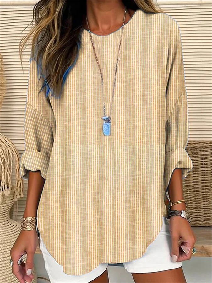 Women's Retro Striped Loose Long Sleeve Top