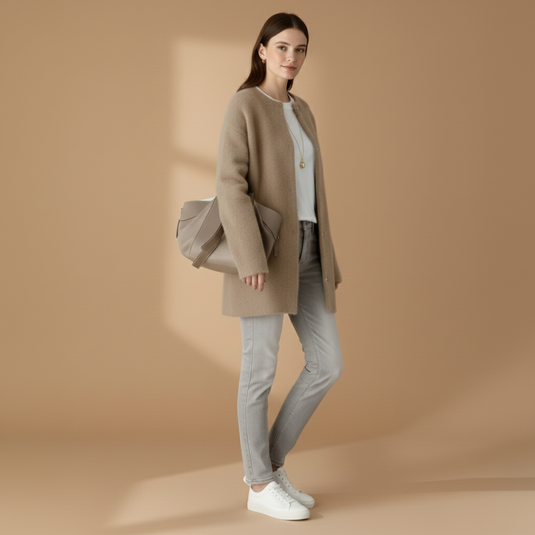 Women’s Cardigan with Popper Fastening and Dropped Shoulders