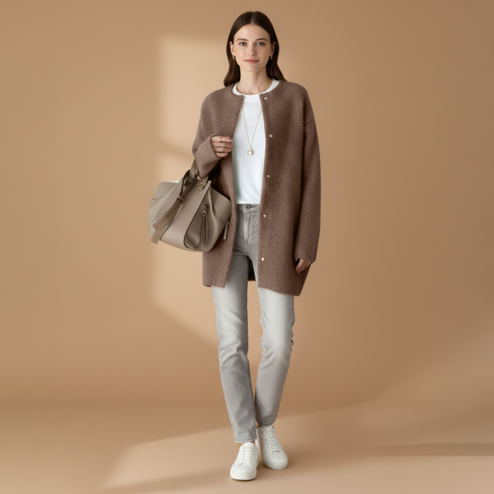 Women’s Cardigan with Popper Fastening and Dropped Shoulders
