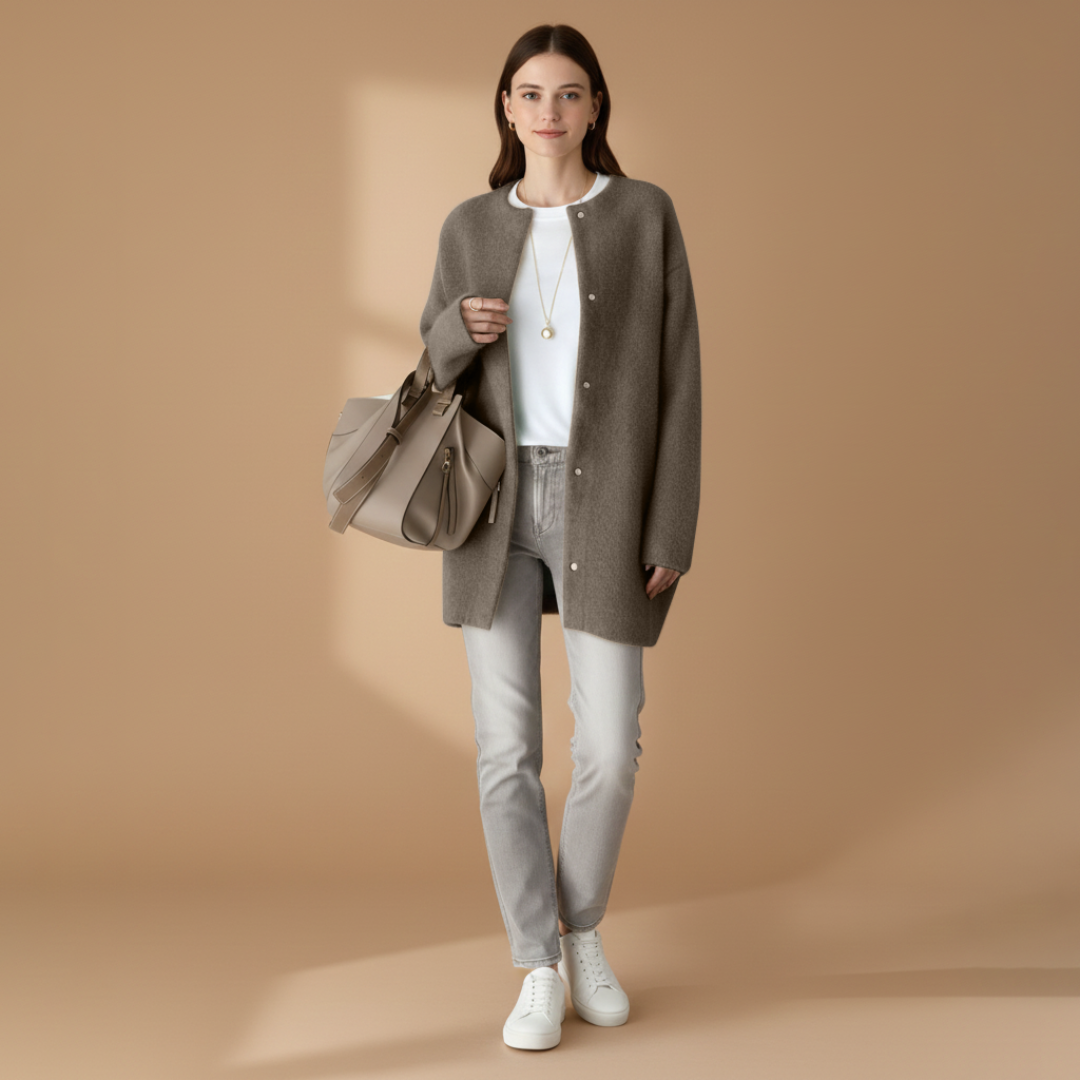 Women’s Cardigan with Popper Fastening and Dropped Shoulders
