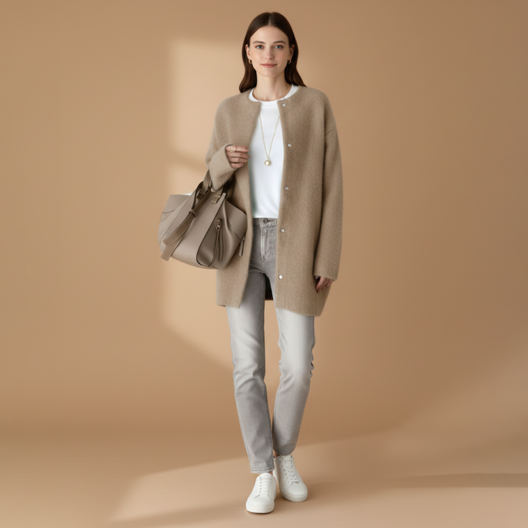Women’s Cardigan with Popper Fastening and Dropped Shoulders