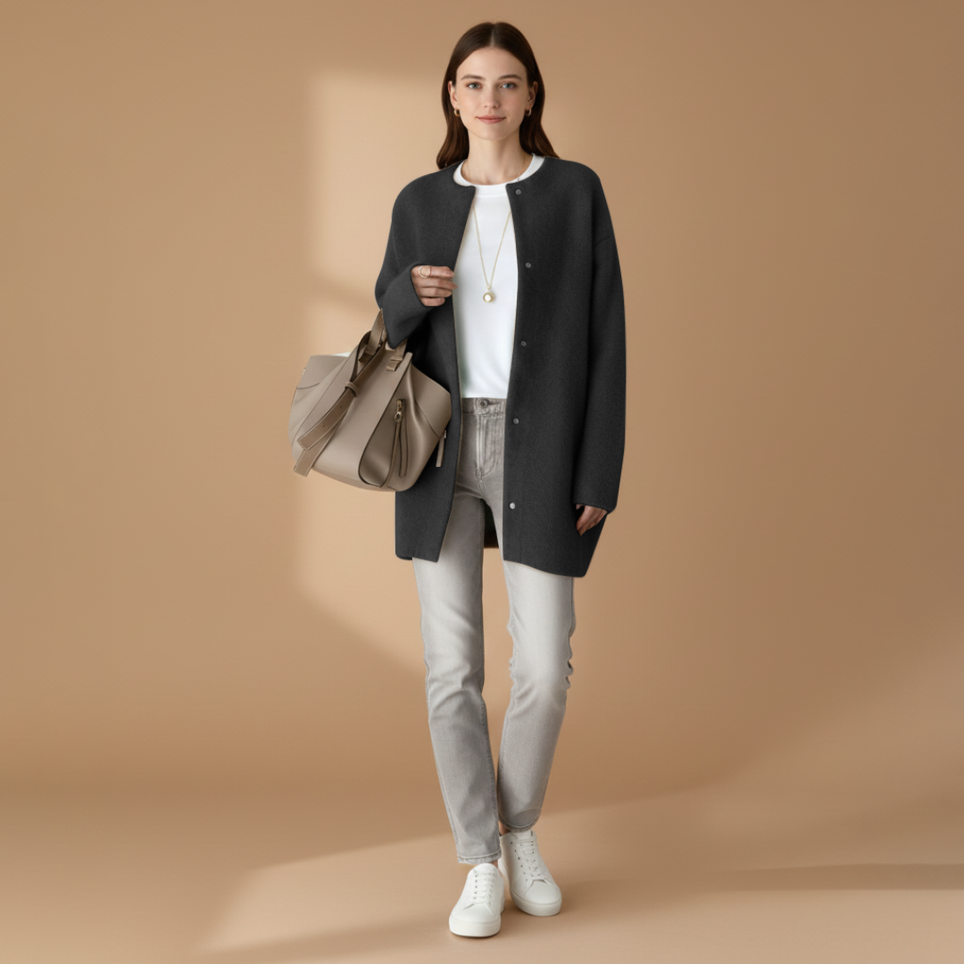 Women’s Cardigan with Popper Fastening and Dropped Shoulders
