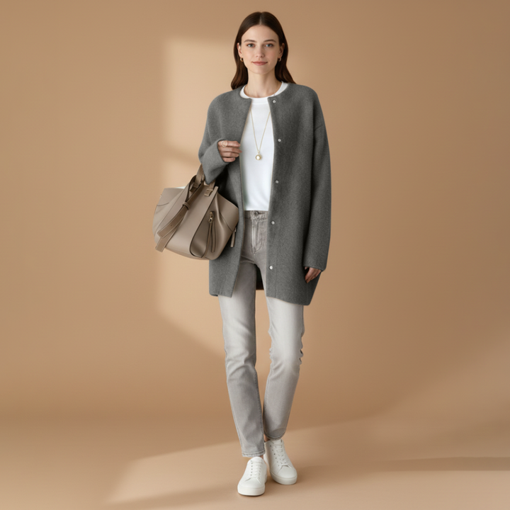Women’s Cardigan with Popper Fastening and Dropped Shoulders