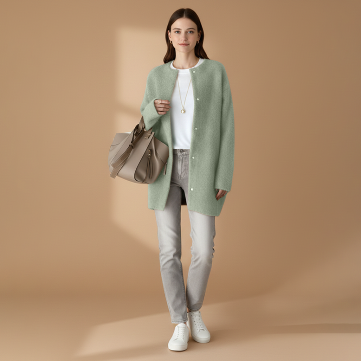 Women’s Cardigan with Popper Fastening and Dropped Shoulders
