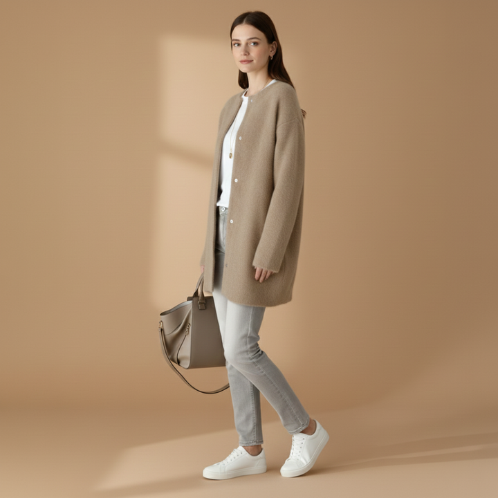 Women’s Cardigan with Popper Fastening and Dropped Shoulders