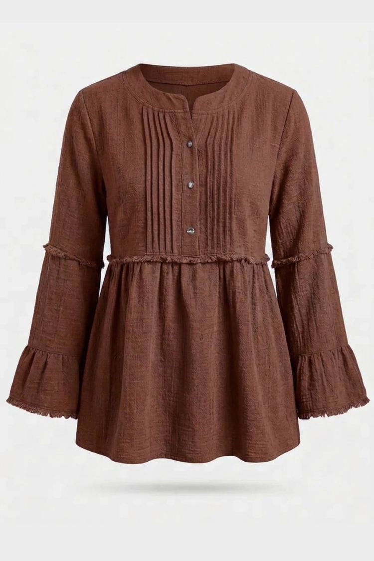 Women's Peplum Blouse | Pleated Front & Flared Sleeves