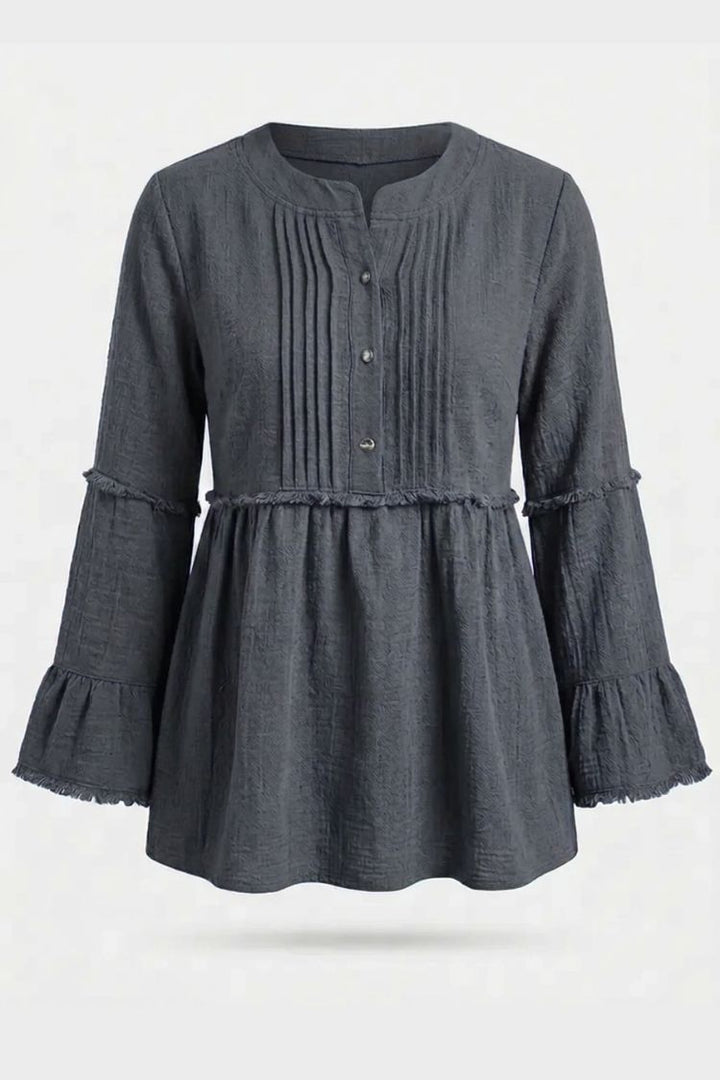 Women's Peplum Blouse | Pleated Front & Flared Sleeves