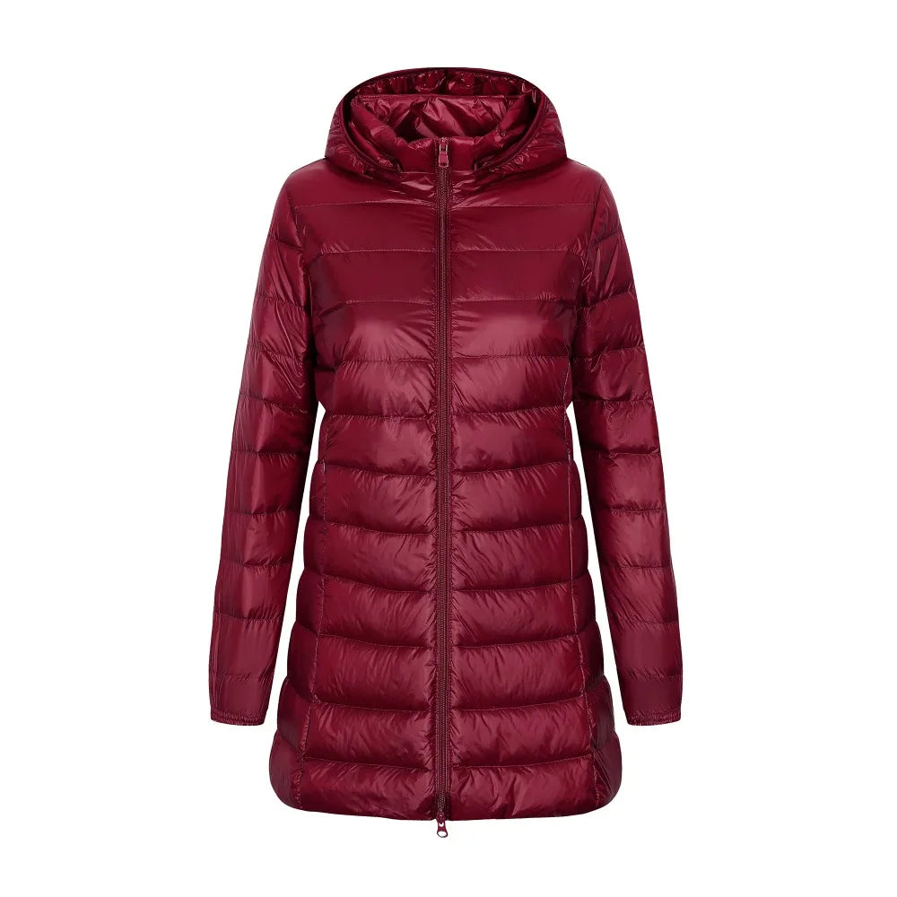 Women's Long Padded Jacket with Hood - Yvette