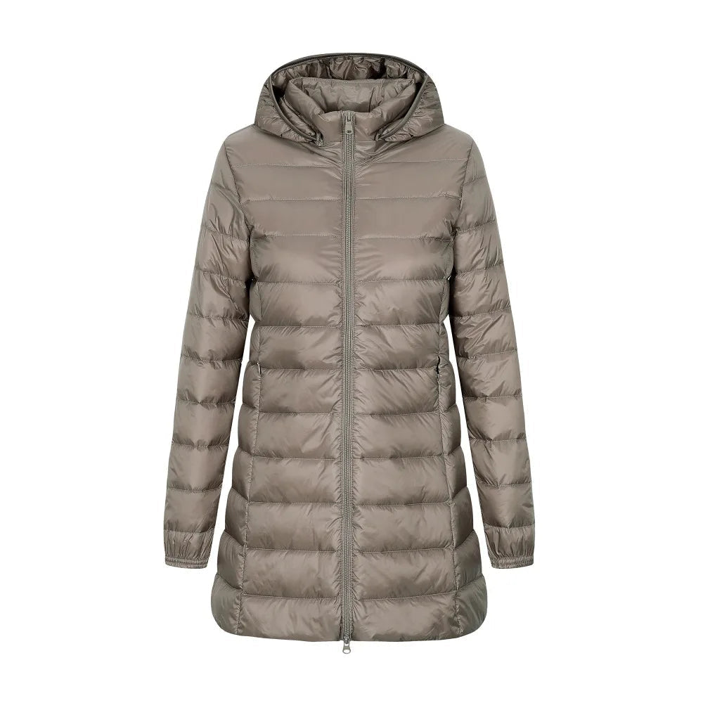 Women's Long Padded Jacket with Hood - Yvette