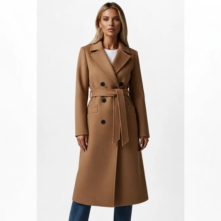 Ladies Long Coat Double-Breasted with Belt