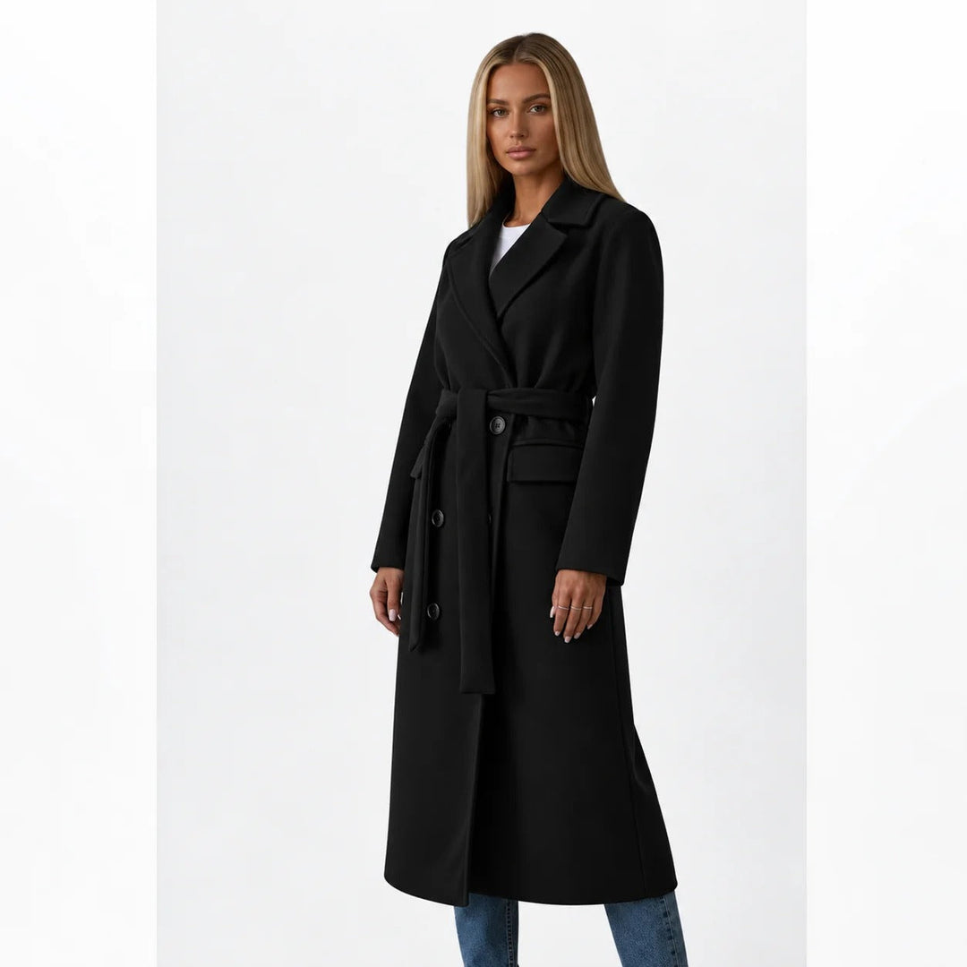 Ladies Long Coat Double-Breasted with Belt