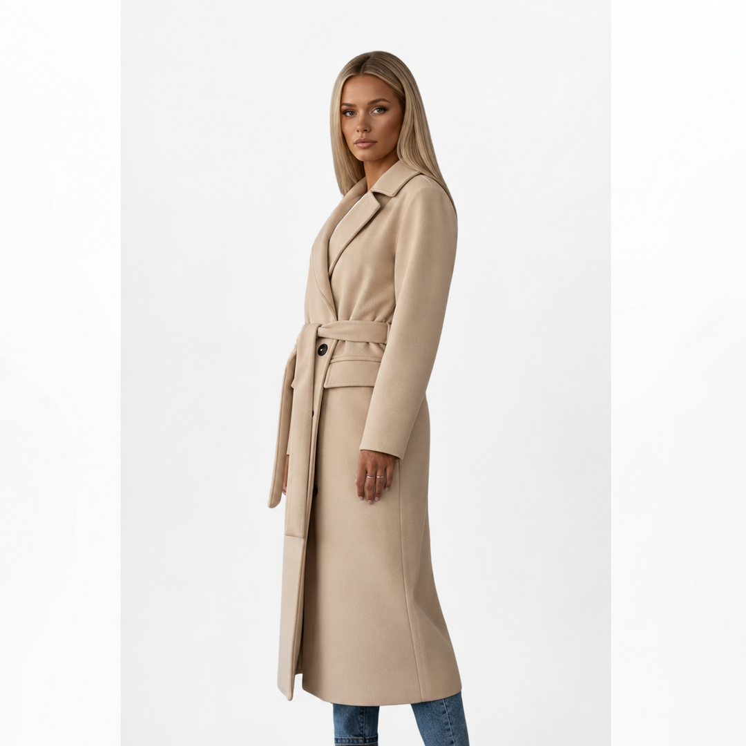 Ladies Long Coat Double-Breasted with Belt