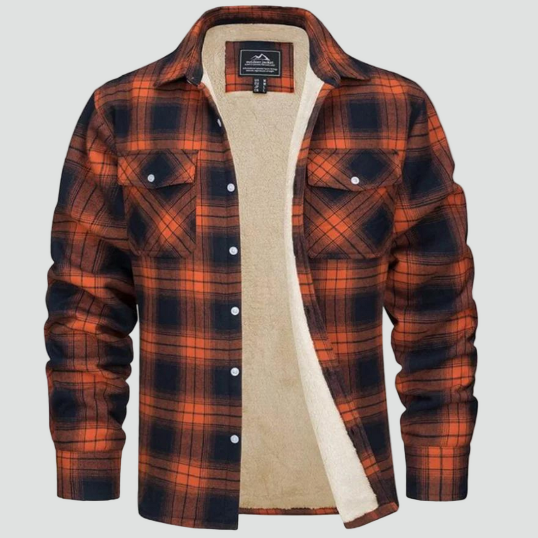 Warm men's vest with check pattern and soft fleece lining