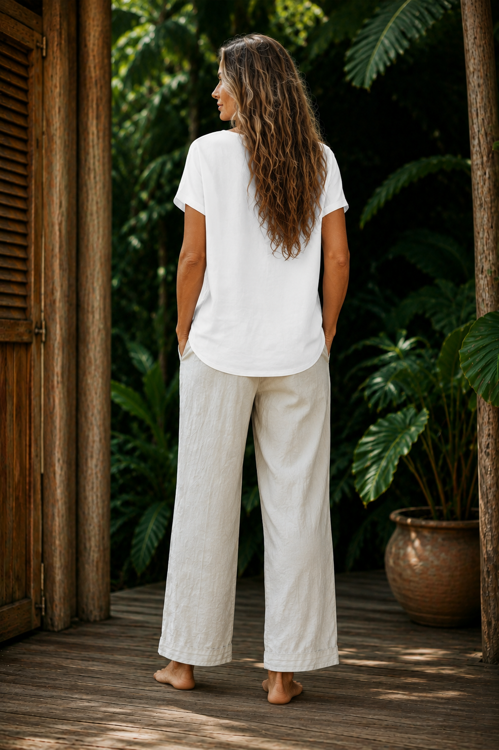 Ladies' Top with V-Neck and Lace Trim