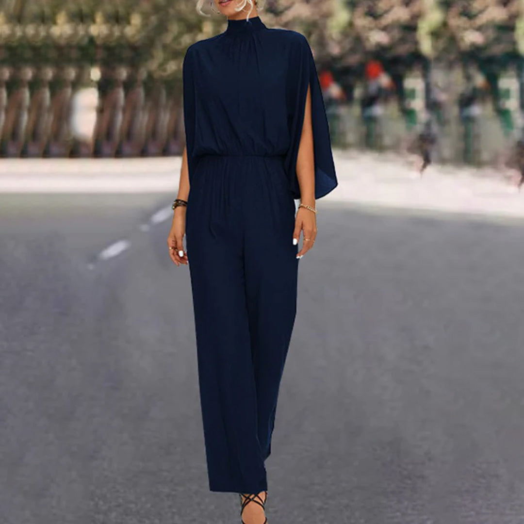 Elegant Wide Jumpsuit for Women – High Neck with Split Cape Sleeves 3/4