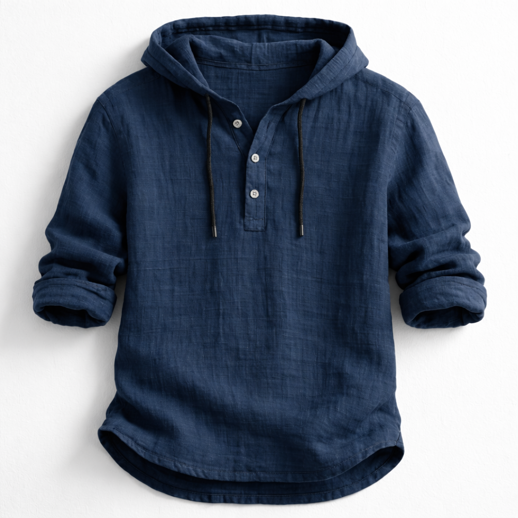 Men's Linen Shirt with Casual Fit and Adjustable Hood
