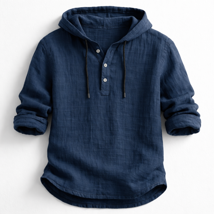 Men's Linen Shirt with Casual Fit and Adjustable Hood
