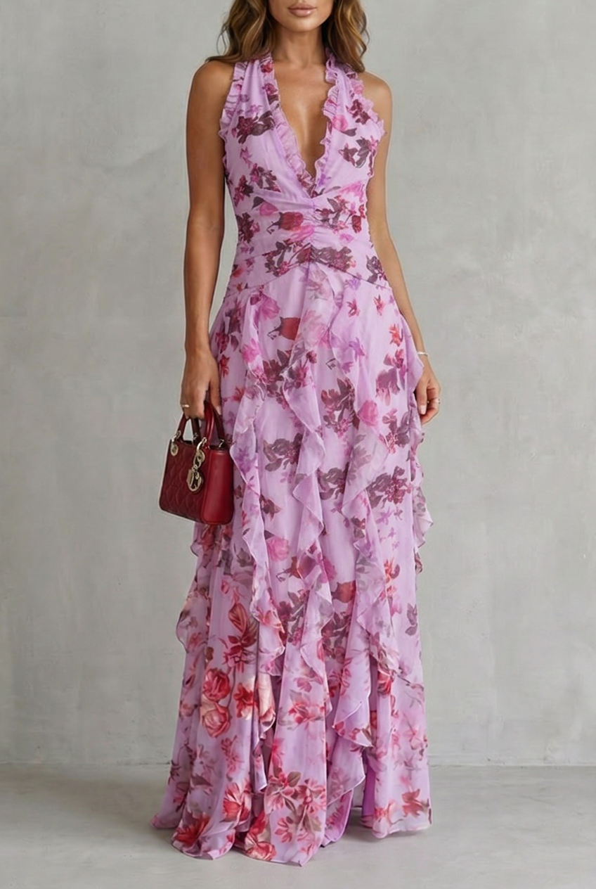 Delilah | Elegant Sleeveless Halter Maxi Dress