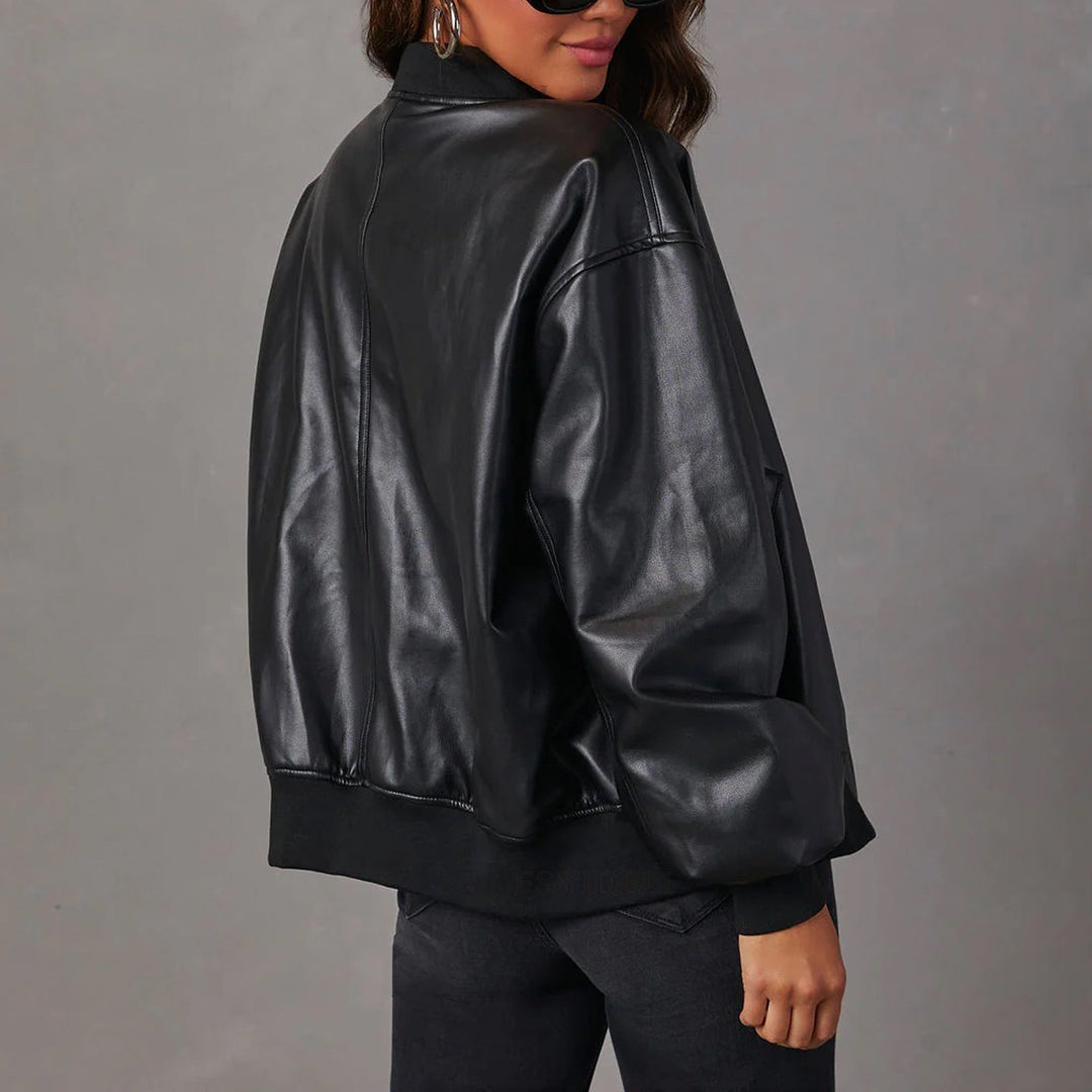 Women's Oversized Faux Leather Bomber Jacket – Aldeburgh
