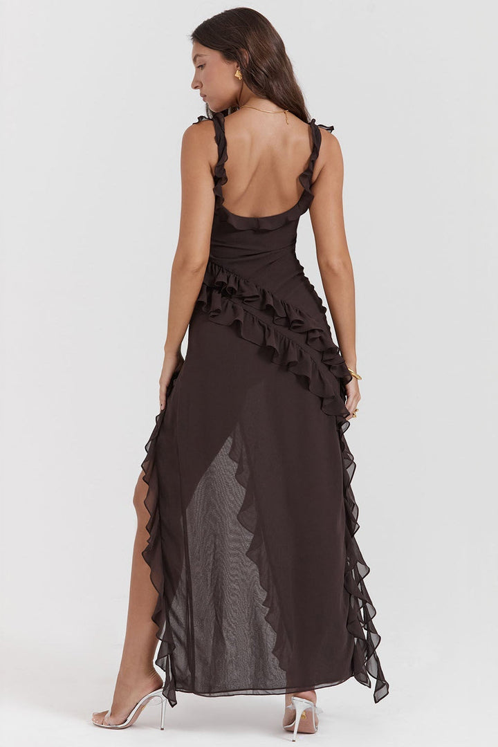 Long Dress with Ruffles and Front Slit | Ideal for Spring and Summer