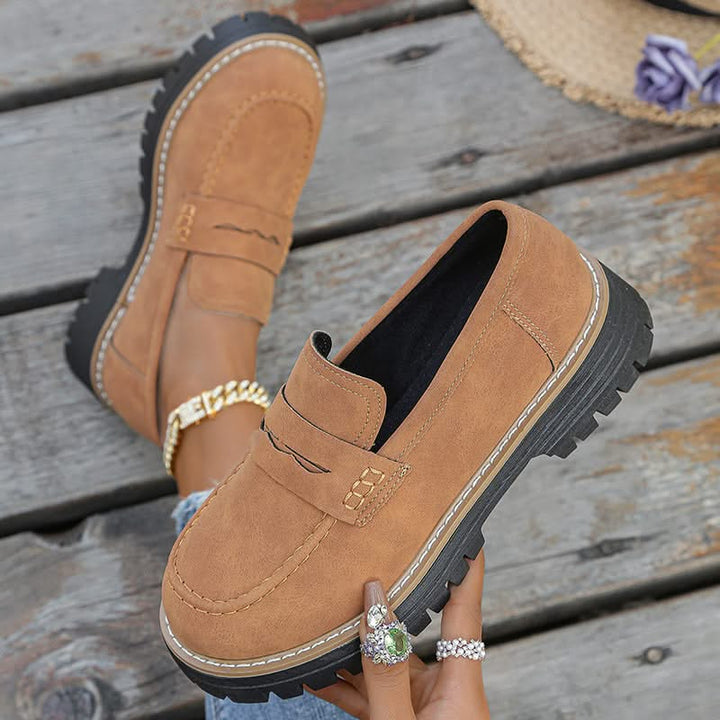 Ladies' Suede Loafers with Platform Sole