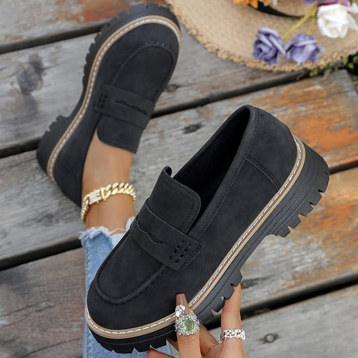 Ladies' Suede Loafers with Platform Sole