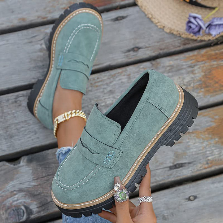 Ladies' Suede Loafers with Platform Sole