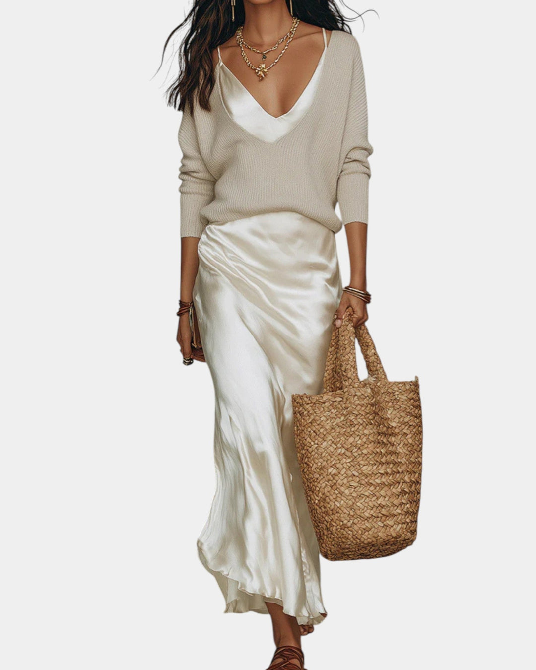 SATIN DRESS WITH BLOUSE FOR WOMEN