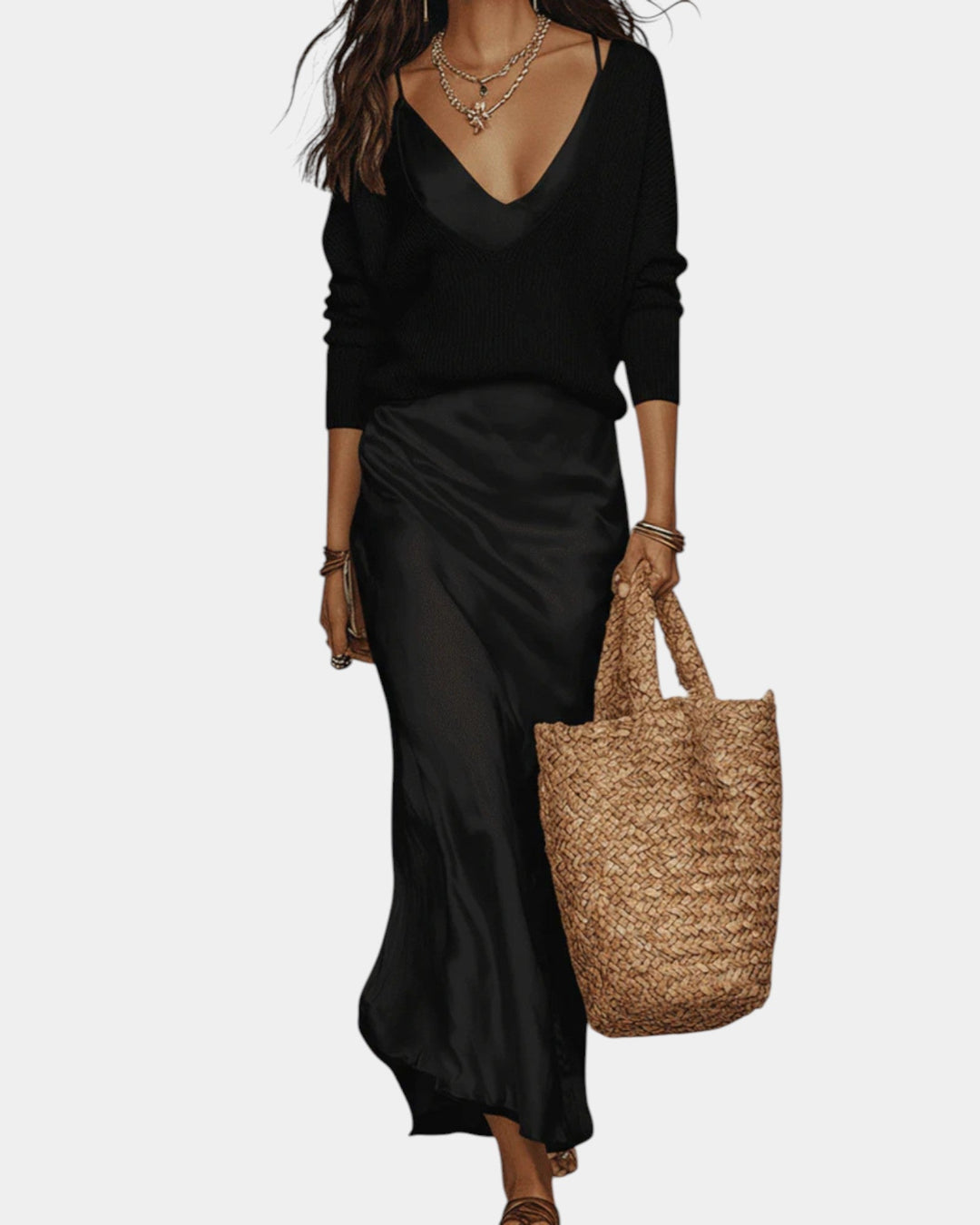 SATIN DRESS WITH BLOUSE FOR WOMEN