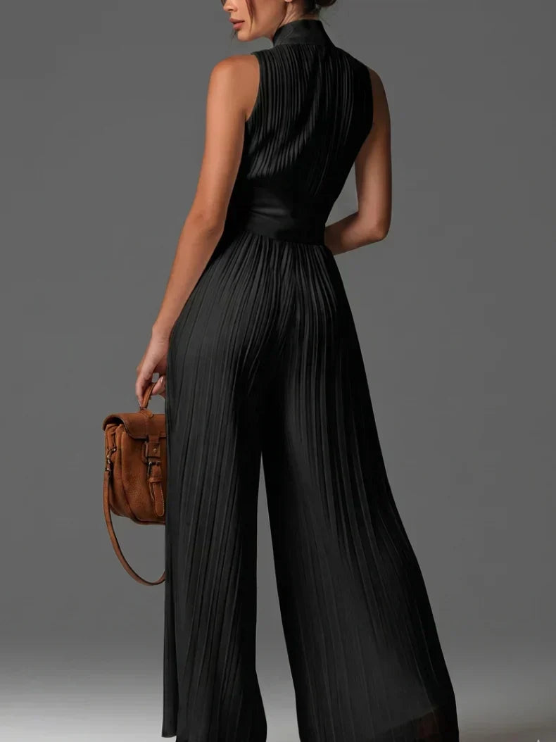 PLEATED HALTERNECK JUMPSUIT FOR WOMEN