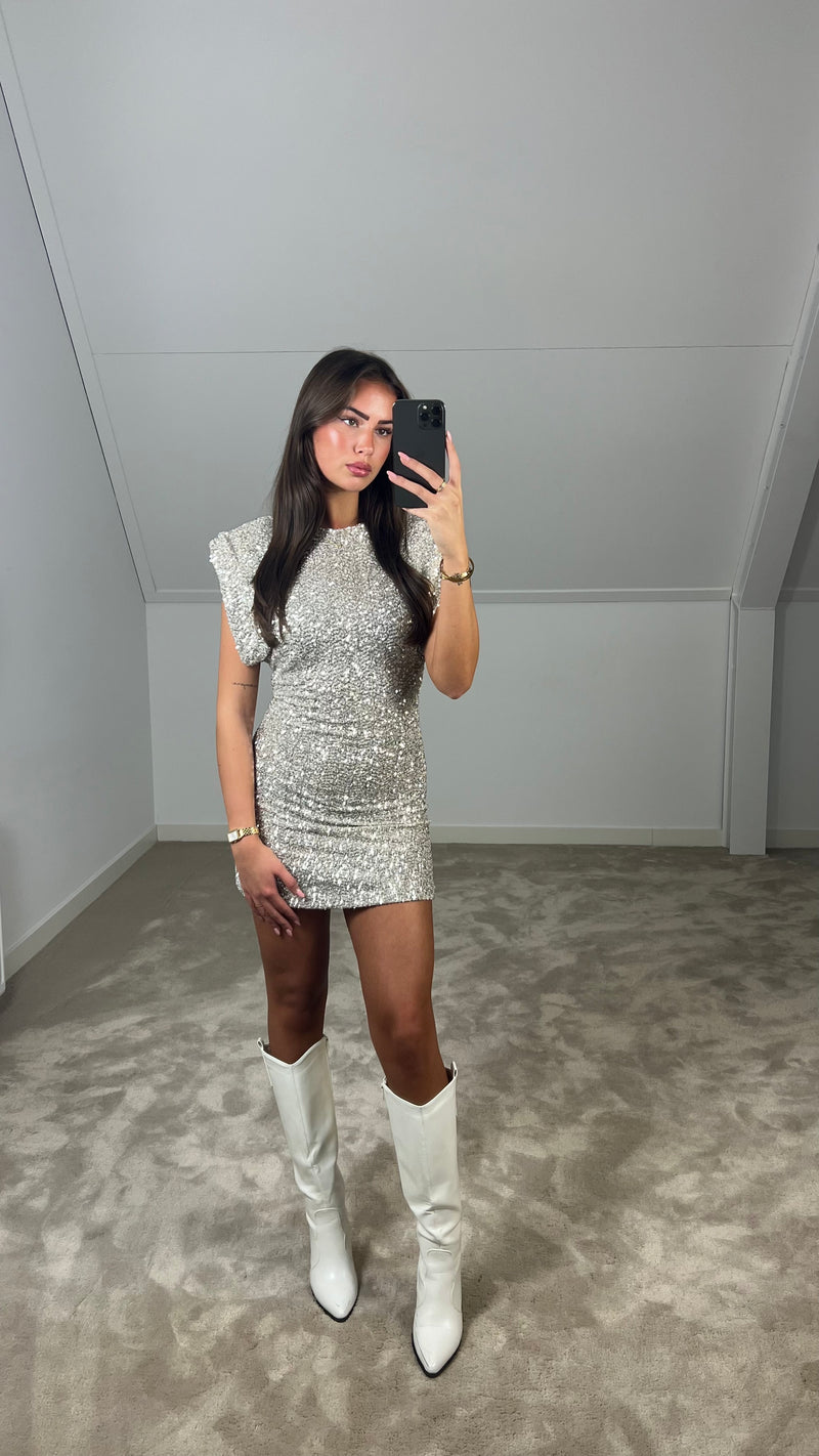 Vayenna – Padded Shoulder Sequin Mini Dress