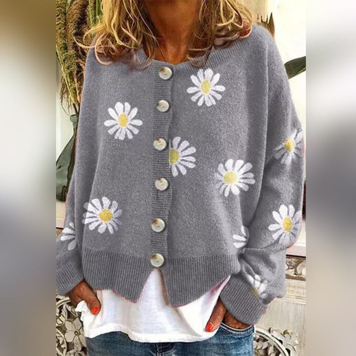 Amaris - Knitted Wool Cardigan with Floral Pattern for Women